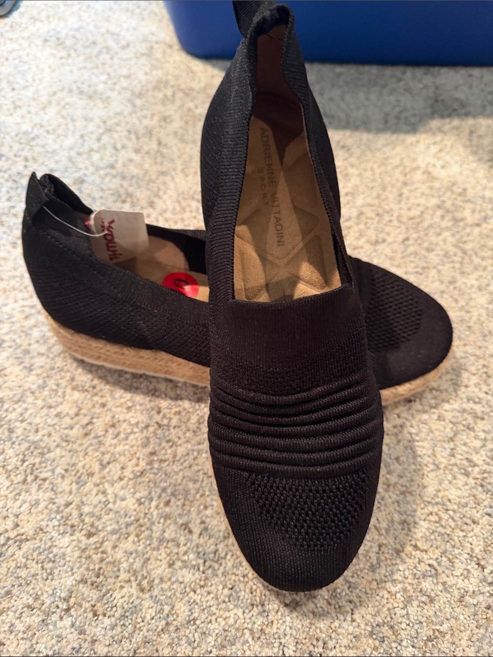 Adrienne Vittadini Black Knit Espadrille Wedge Slip-On